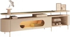 Rack TV 85 Pol 220cm 2 Portas Com LED Ária Off/Champanhe - HB Móveis