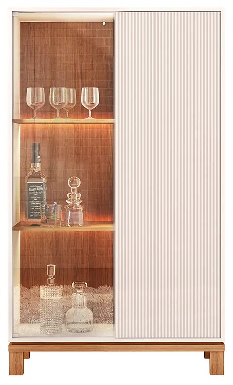 Cristaleira de Vidro com Led Para Sala Visari Off White/Freijó C01 - D'Rossi