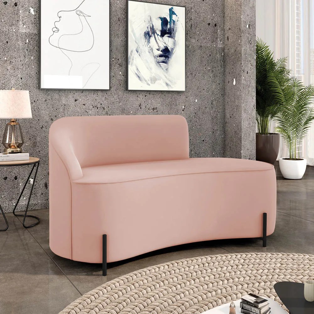 Sofá 2 Lugares Orgânico 140cm Pé Ferro Preto Morgan Veludo D03 - D'Rossi - Rose