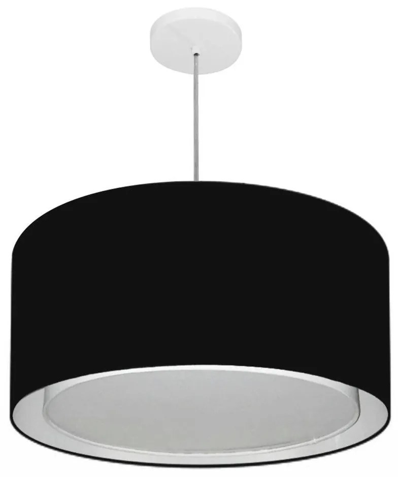 Lustre Pendente Cilíndrico Duplo Md-4295 Cúpula em Tecido 50x30cm Preto - Bivolt