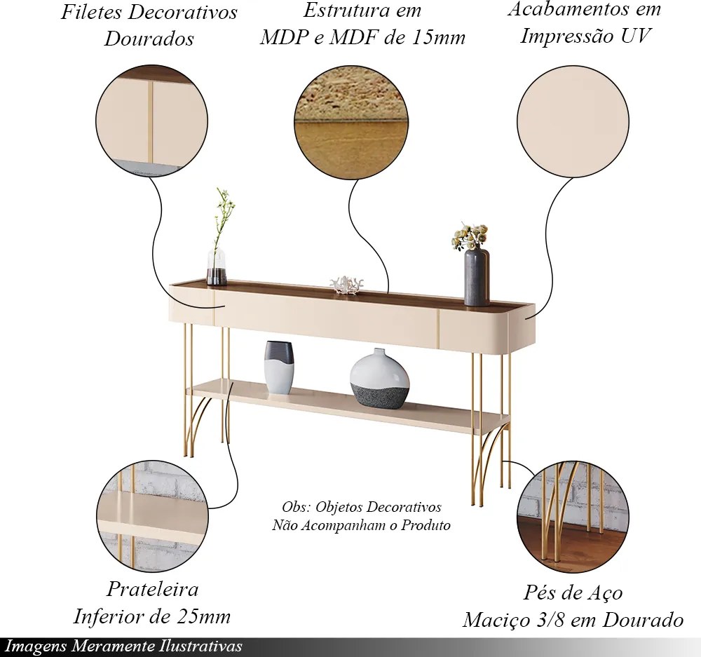 Conjunto Decorativo Aparador MDP/MDF e Mesa de Centro Rennes Off White/Castanho G26 - Gran Belo
