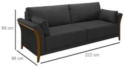 Sofá Living 3 Lugares 222cm Pés Madeira Roya Z32 PU Preto - Mpozenato
