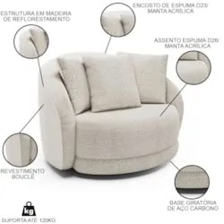Kit 2 Poltronas Decorativa Giratória para Sala Kaly Z32 Boucle Branco