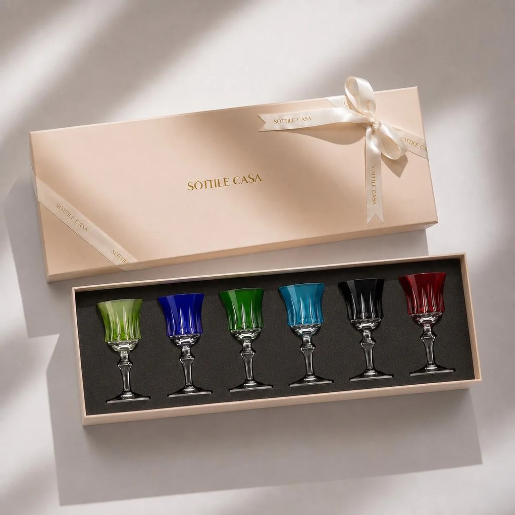 Kit 6 Taças Coloridas de Cristal Lapidado 66 p/ Licor c/ Caixa de Presente - KT03 KT03