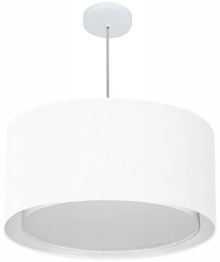 Lustre Pendente Cilíndrico Duplo Md-4296 Cúpula em Tecido 55x30cm Branco - Bivolt