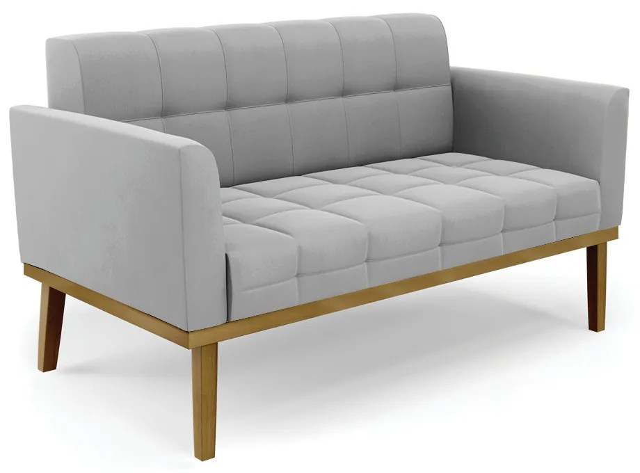 Namoradeira com 2 Poltronas Base de Madeira Castanho Elisa Suede D03 - D'Rossi - Cinza