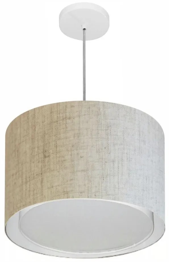 Lustre Pendente Cilíndrico Duplo Md-4292 Cúpula em Tecido 40x30cm Rustico Bege - Bivolt