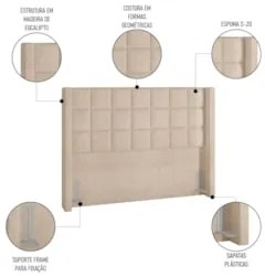 Cabeceira Cama Box Queen 160cm Pisa e Recamier Neville Z37 Boucle Bege