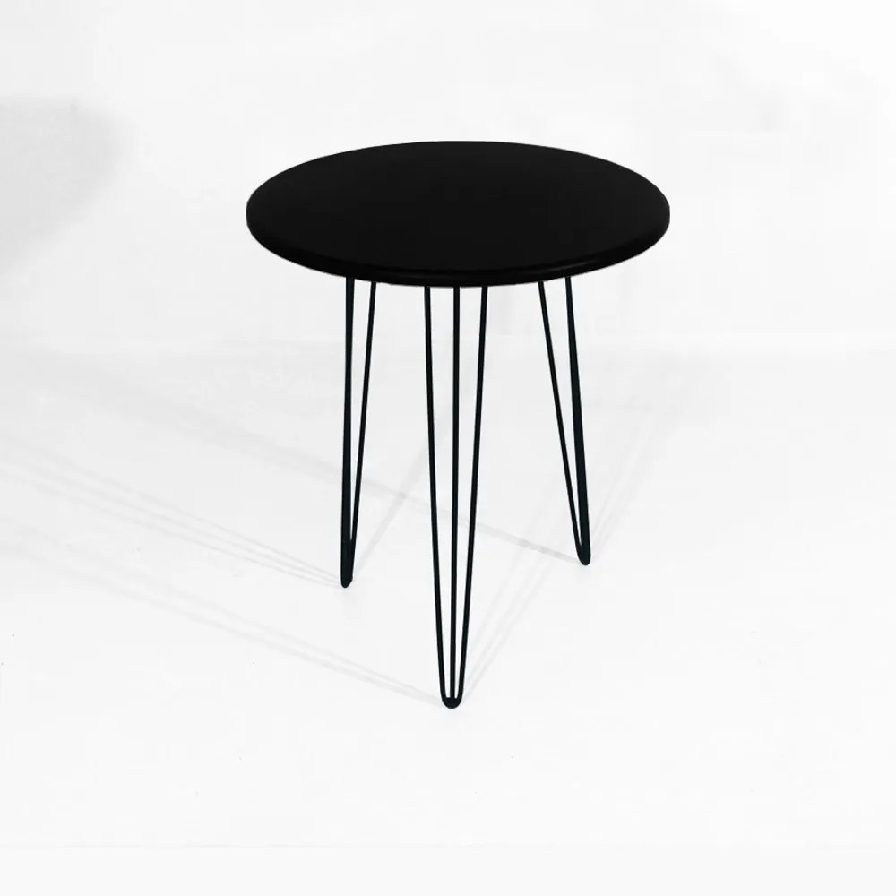 Mesa Lateral Decorativa Redondo Pes Hairpin Legs Tampo Preto