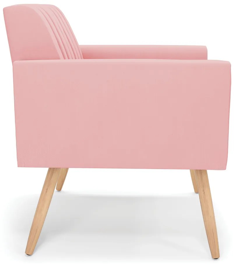 Poltrona Viena Gomada Suede Rosê Pés Palito Natural - D'Rossi