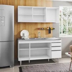 Armário Aéreo Argélia e Balcão Gabinete com Pia Inox Marrocos 150cm Br