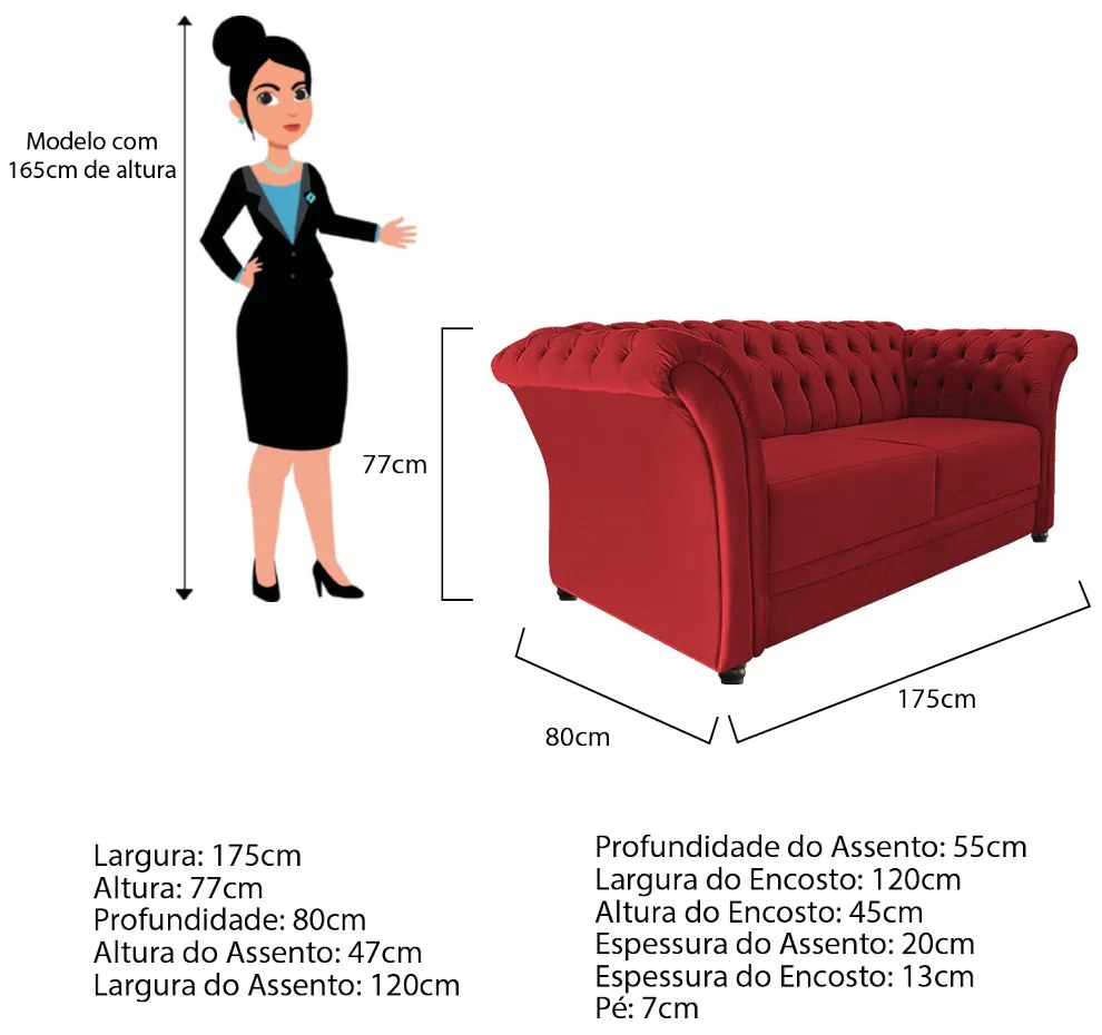 Namoradeira Chesterfield Sofia Suede Vermelho - ADJ Decor