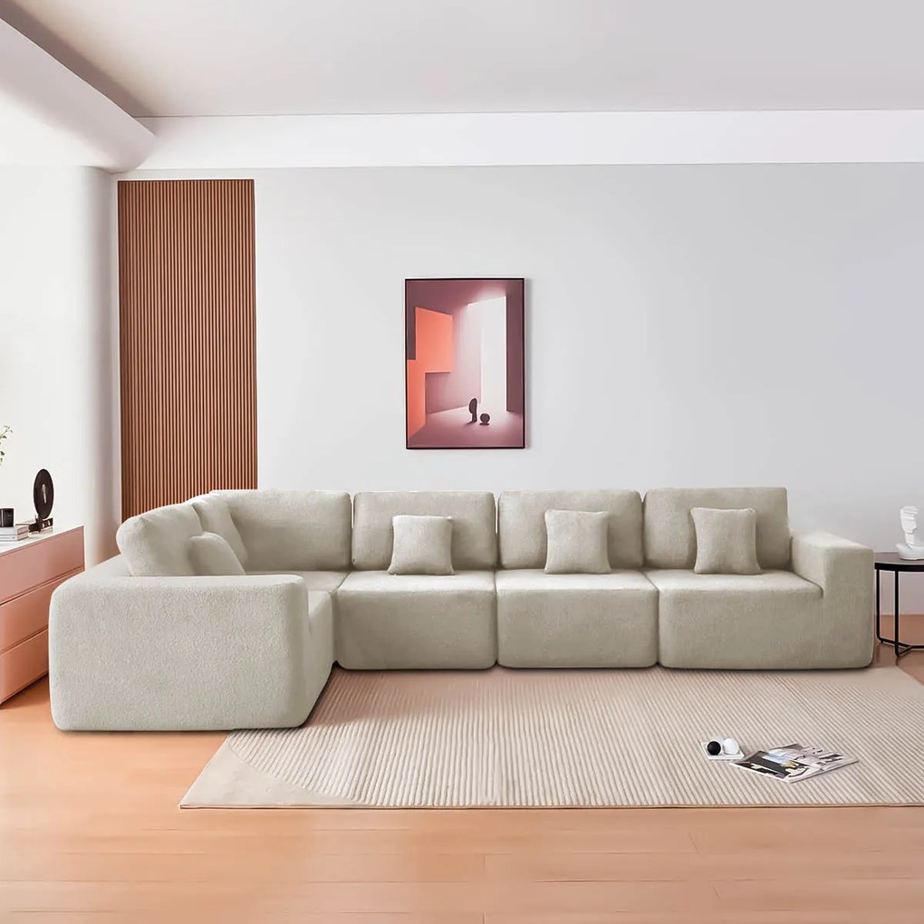 Kit Sofá Modular 5 Lugares Moderno Curvo Orgânico Adapt Linho - ADJ Decor