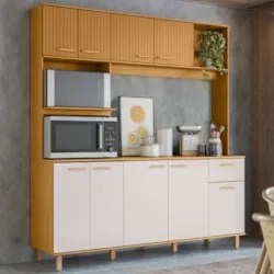 Cozinha Compacta Com Tampo Luiza Freijó/Ripado/Off Acetinado Z44 - Mpo
