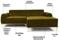Sofá 300cm 5 Lugares com Chaise Direito Pés Gold Molino C-260 Veludo M