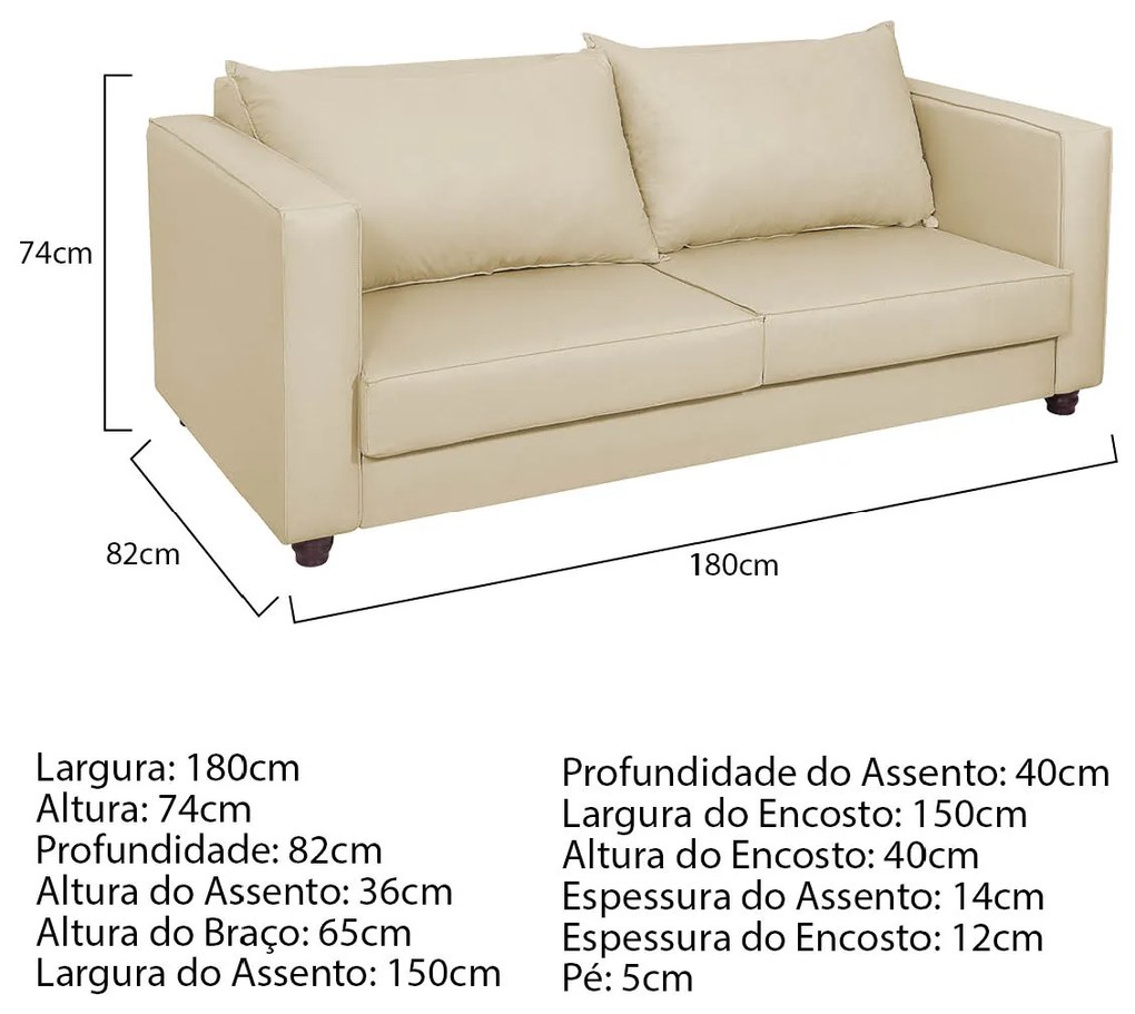 Sofá 2 Lugares Lisboa Suede - ADJ Decor