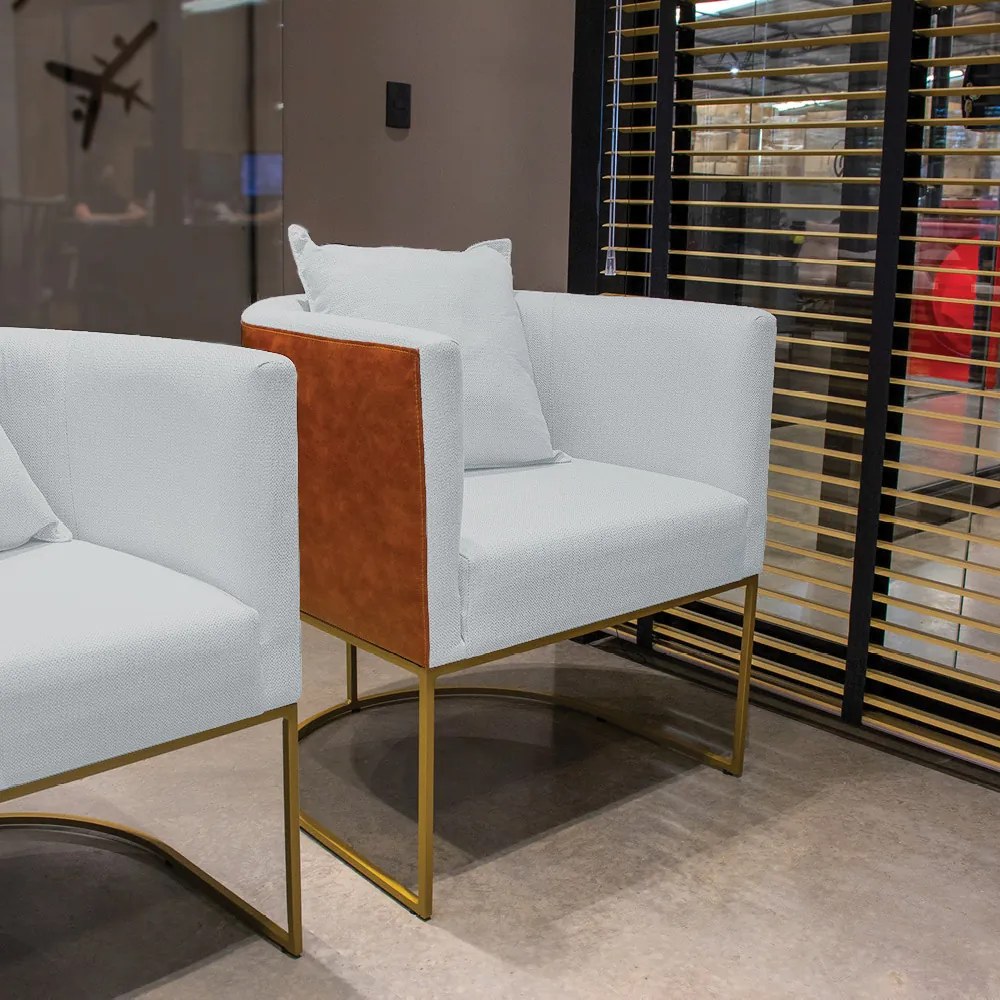 Poltrona Paola Corano Nozes com Linho Base Metálica Dourado D03 - D'Rossi - A05 Cinza Claro