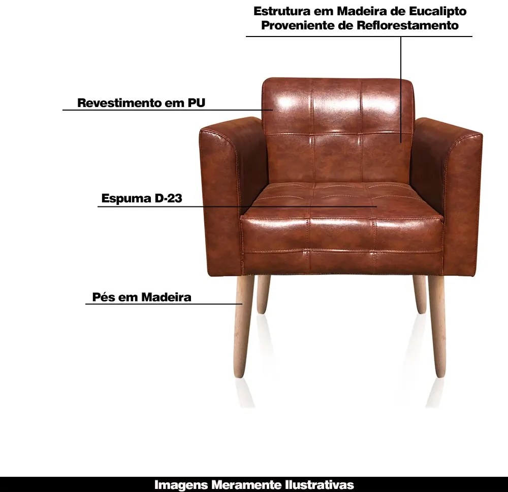 Kit 2 Poltronas Decorativas Pés Palito Karen PU Marrom Nozes G19 - Gran Belo