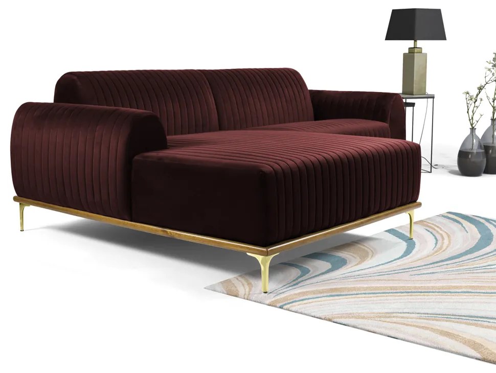 Sofá 3 Lugares Lisboa D07 com Chaise Esquerda 230cm Veludo Bordô - D'Rossi