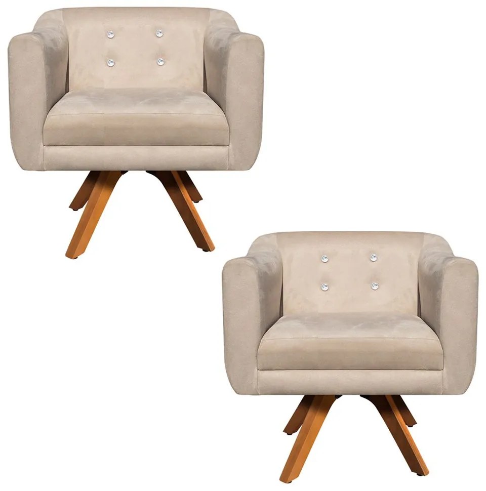 KIT 02 POLTRONAS GIRATORIA JULIA SUEDE B - Bege