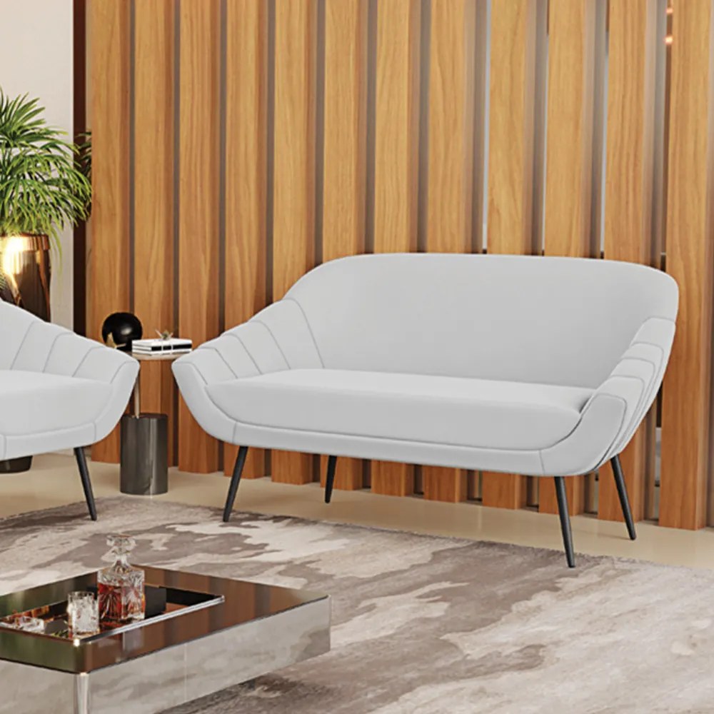 Namoradeira 02 Lugares Giovana Suede Cinza Pés Palito de Ferro - D'Rossi