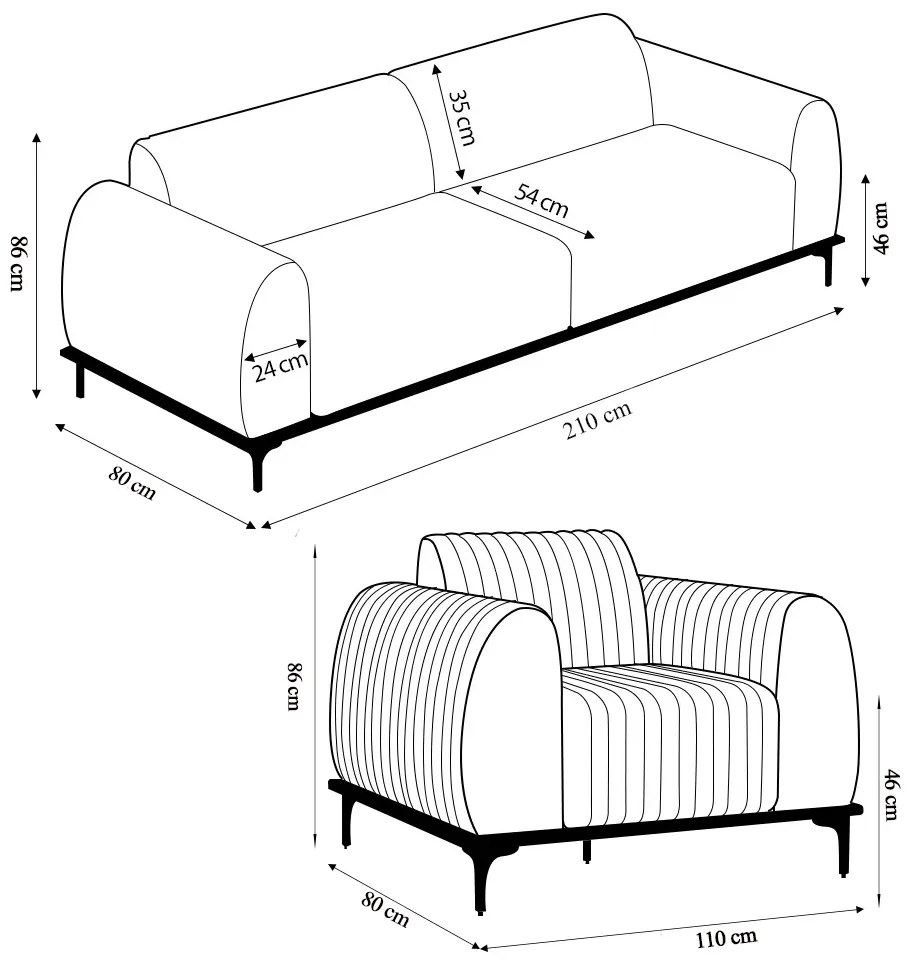 Conjunto Sofá 3 Lugares e 2 Poltronas Base de Madeira Euro 210 cm Veludo Rosê G15 - Gran Belo