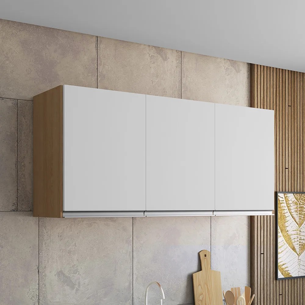 Armário Cozinha Aéreo 120cm 3 Portas Leticia A01 - D'Rossi - Amendoa e Branco