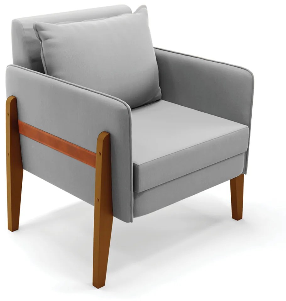 Poltrona Lana Suede Base de Madeira - D'Rossi - Cinza