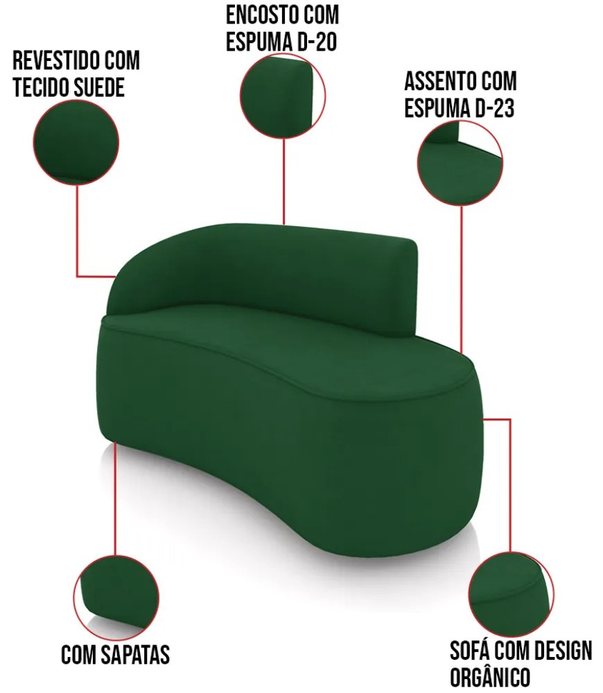 Sofá 2 Lugares Orgânico 140cm Morgan e 2 Poltronas Lua Suede Verde D03 - D'Rossi