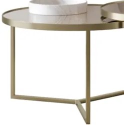 Mesa de Centro Redonda Baixa Pé Metal Thor Espelho/Champagne E05 - Mpo