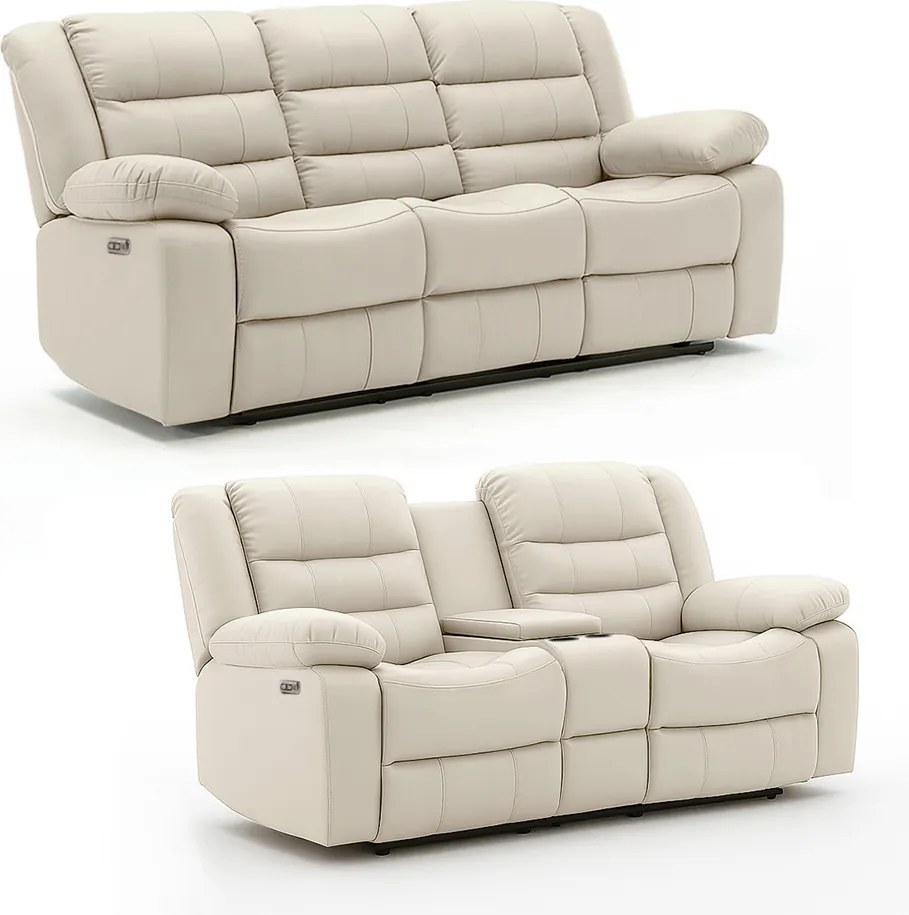 Conjunto Poltronas 2 e 3 Lugares Elétricas Sala de Cinema Hollywood com Massagem Aquecimento Entrada USB/USB-C PU Bege G94 - Gran Belo