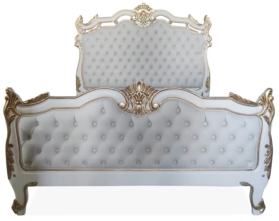 Cama Versalhes Luxo Detalhes Capitonê Madeira Maciça Entalhada Design de Luxo Peça Artesanal