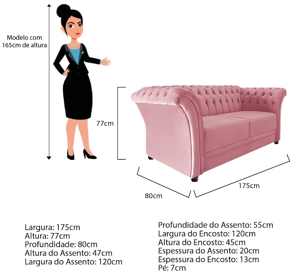 Namoradeira Chesterfield Sofia Suede Rosa Bebê - ADJ Decor
