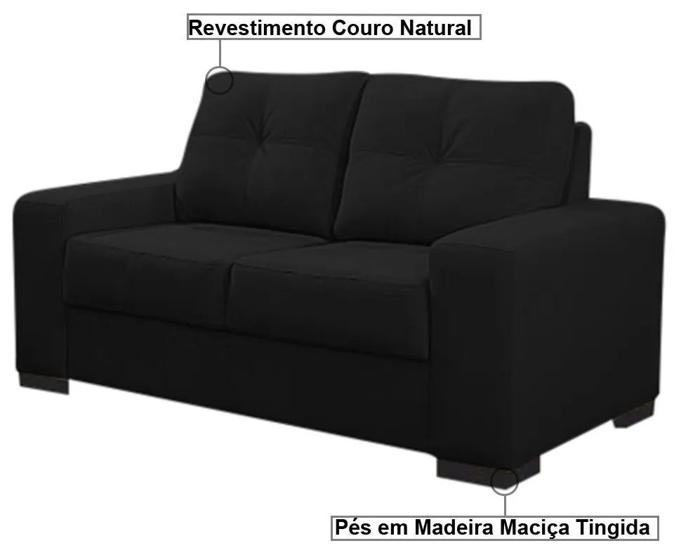 Sofá 2 Lugares 150cm Turim Couro Preto Fosco G58 - Gran Belo