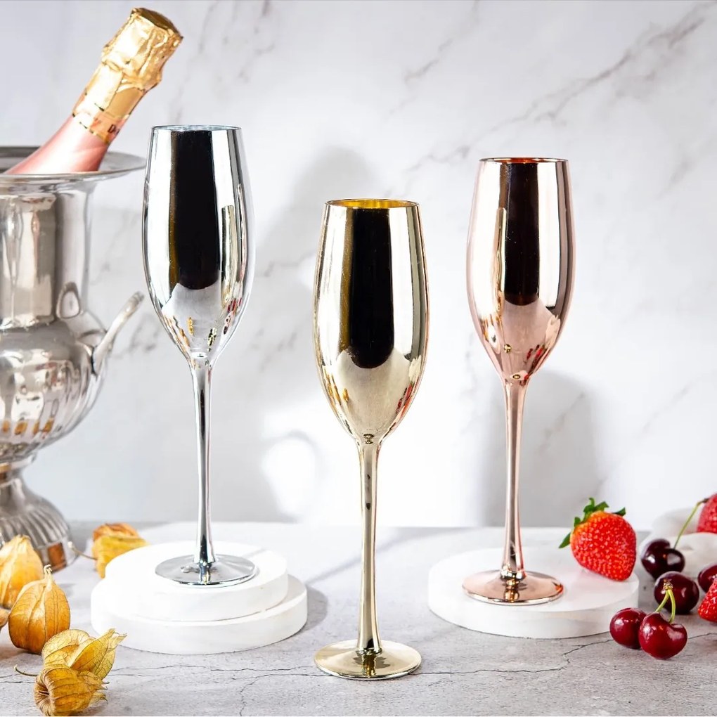 Taça de Vidro Para Vinho Cromada Prata 230 ML
