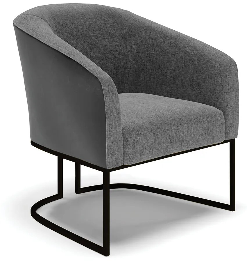 Poltrona Stella Corano Preto com Linho Grafite A26 Base Industrial Preto - D'Rossi