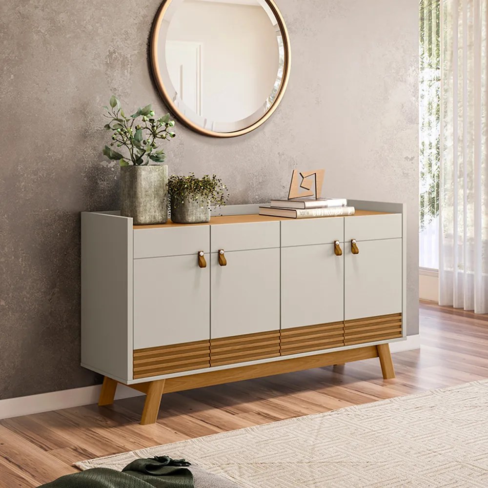 Buffet Aparador Dara 4 Portas Nature e Off White 88x160 cm  L04- D'Rossi
