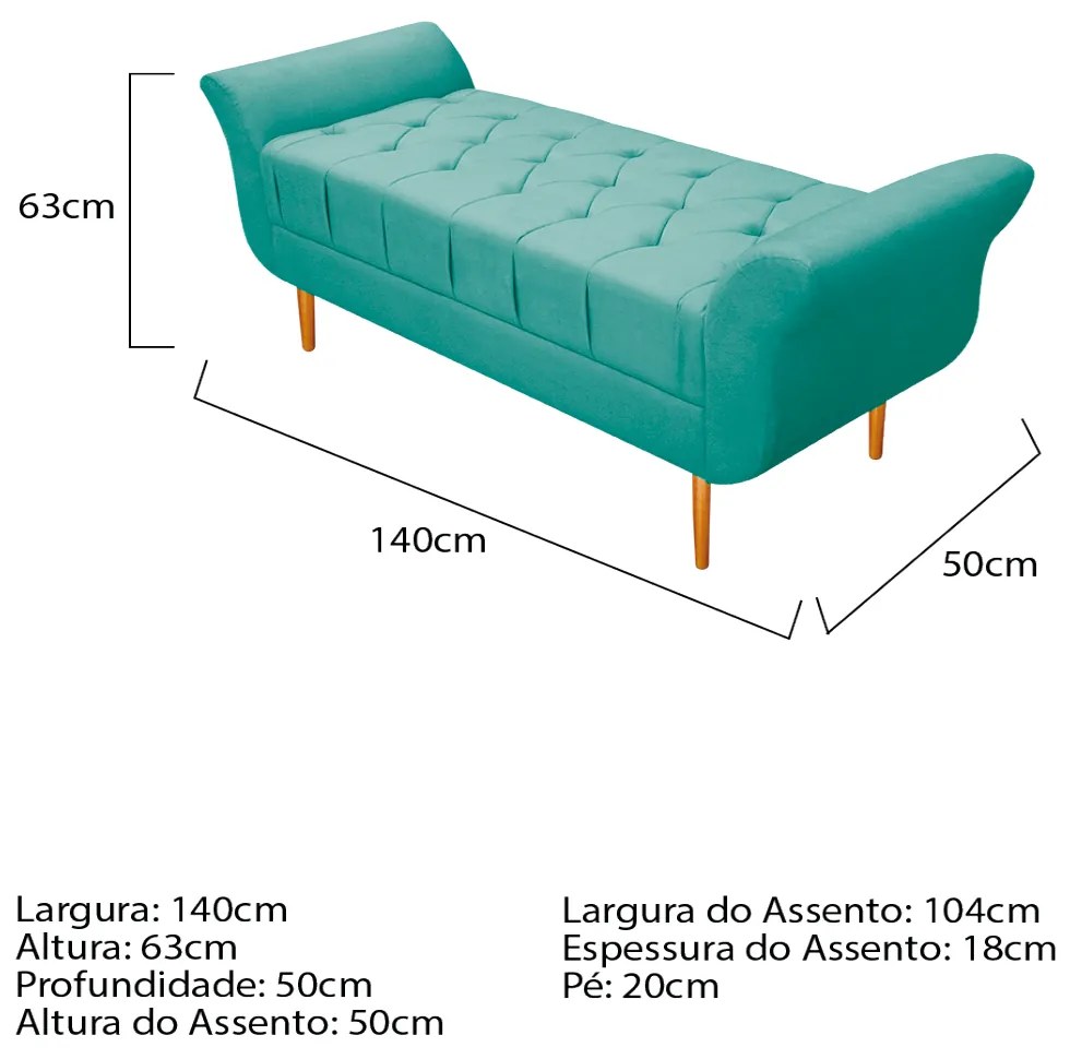 Recamier Estofado Ari 140 cm Casal Suede Azul Tiffany - ADJ Decor