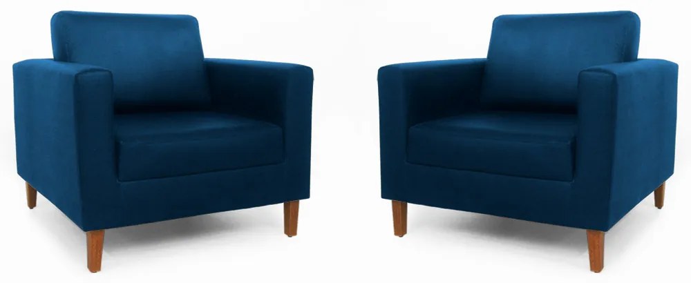 Conjunto 2 Poltrona Decorativa Gabriela Suede Azul Marinho