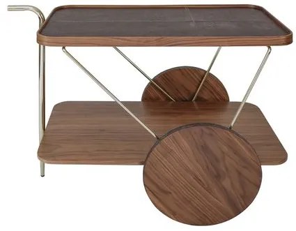 Carrinho Bar Cerrado Couro Castanho Nogueira  Base Gold 110cm  - 62150 Sun House