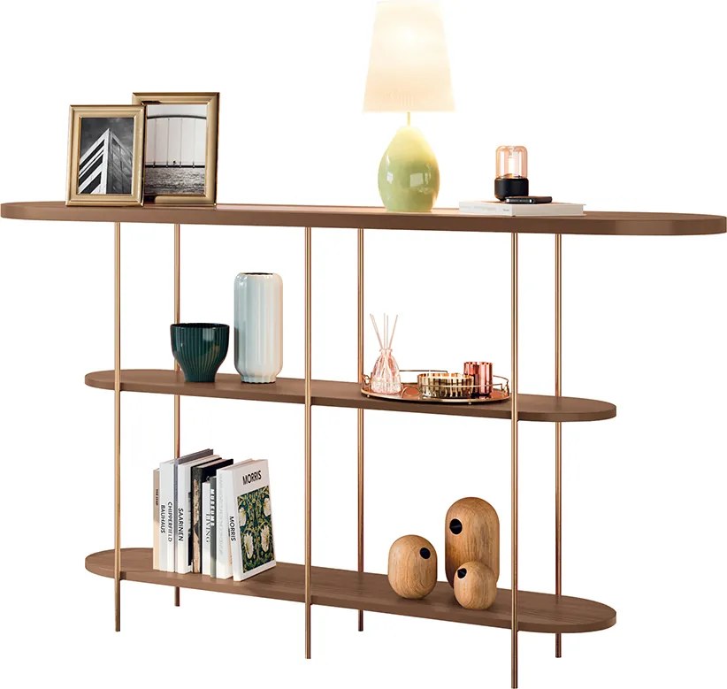 Aparador Decorativo Sala de Estar Infinity Tampo em Vidro e Pés em Aço Castanho G26 - Hb Móveis