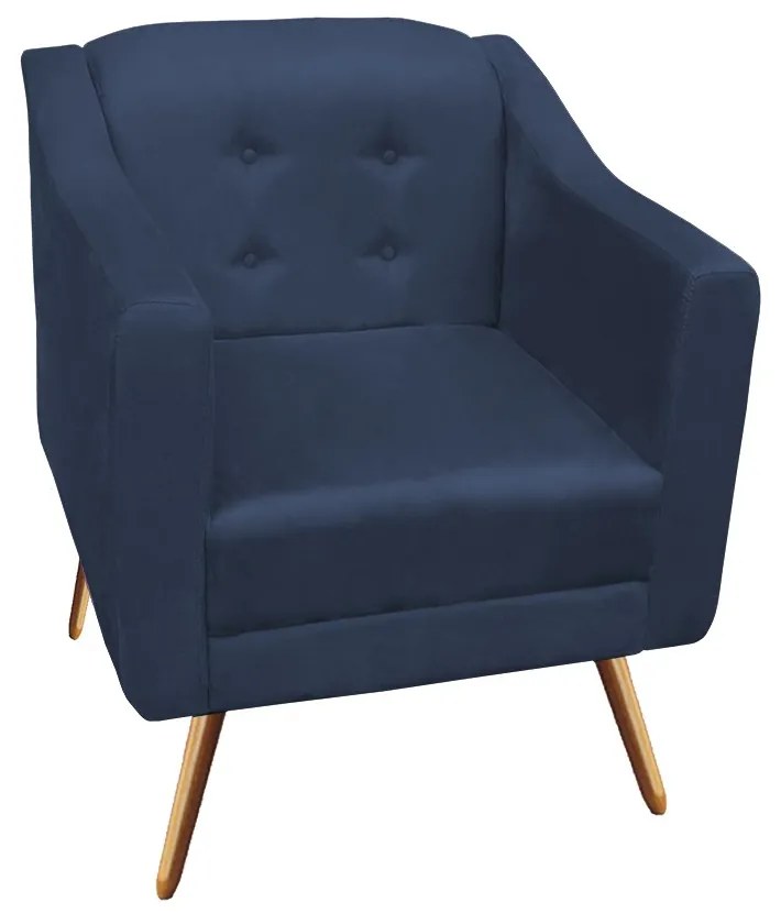 Kit Namoradeira + 2 Poltronas Bruna Pé Palito Suede Azul Marinho