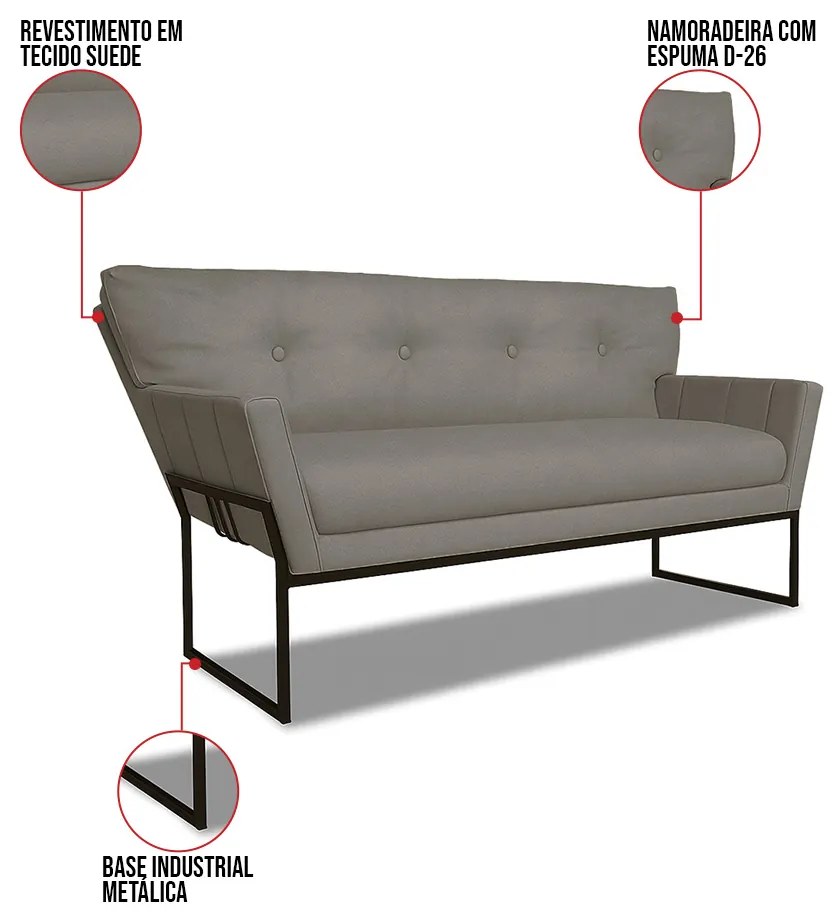 Namoradeira Anitta Base Industrial Preta Suede Grafite D03 - D'Rossi