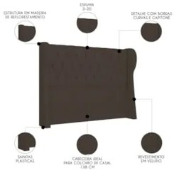 Cabeceira Casal Cama Box 140cm Malva Z04 Veludo Marrom - Mpozenato