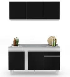 Armário Aéreo Argélia e Balcão Gabinete com Pia Inox 150cm Dakota Bran