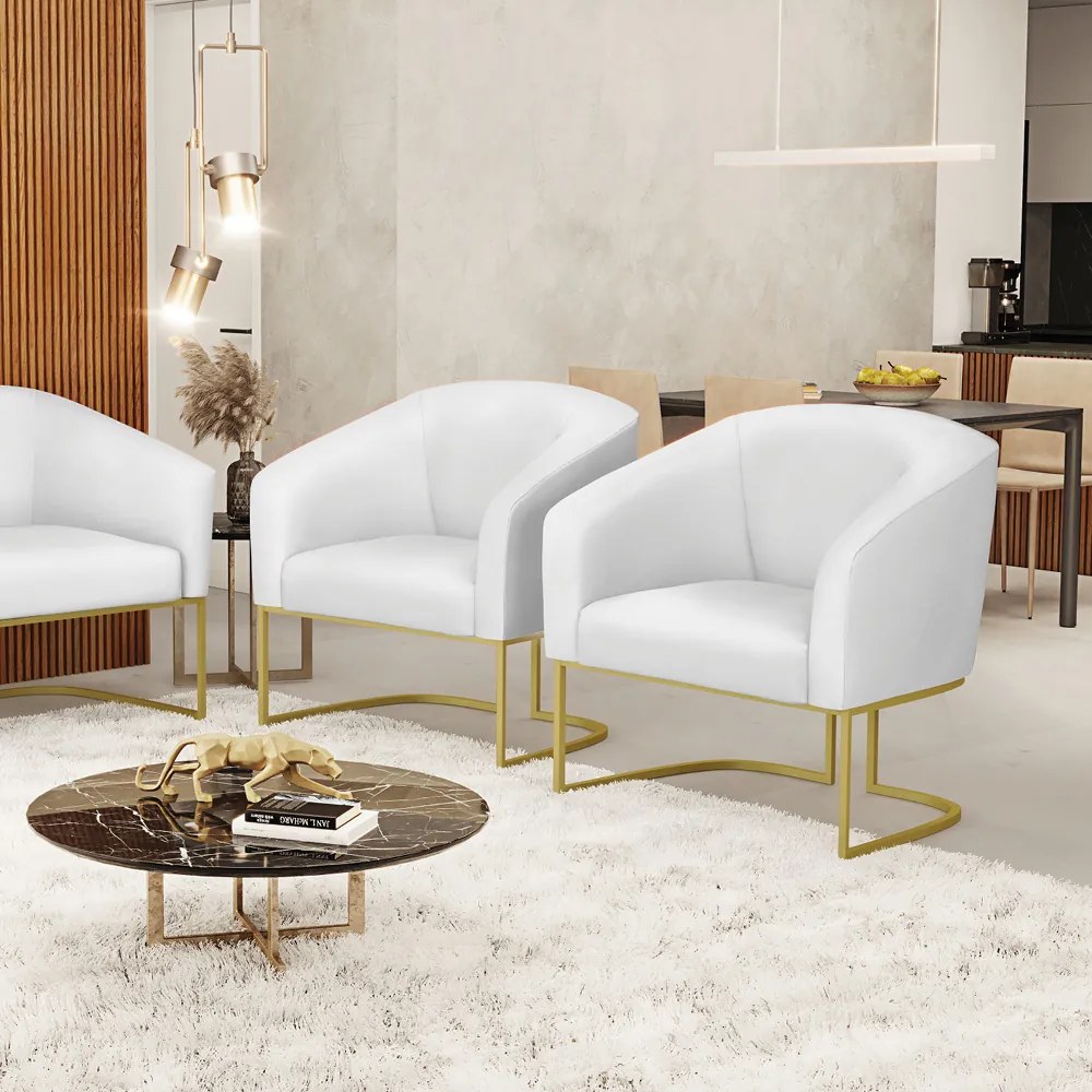 Cadeira Sala de Jantar Industrial Dourado Kit 2 Stella Sintético D03 - D'Rossi - Branco