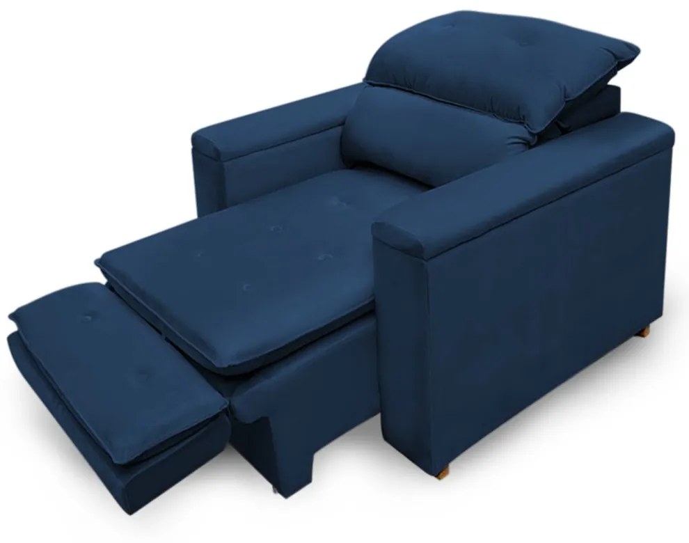 Poltrona Reclinável Retrátil Onix Veludo Azul Marinho - Sheep Estofados - Azul escuro