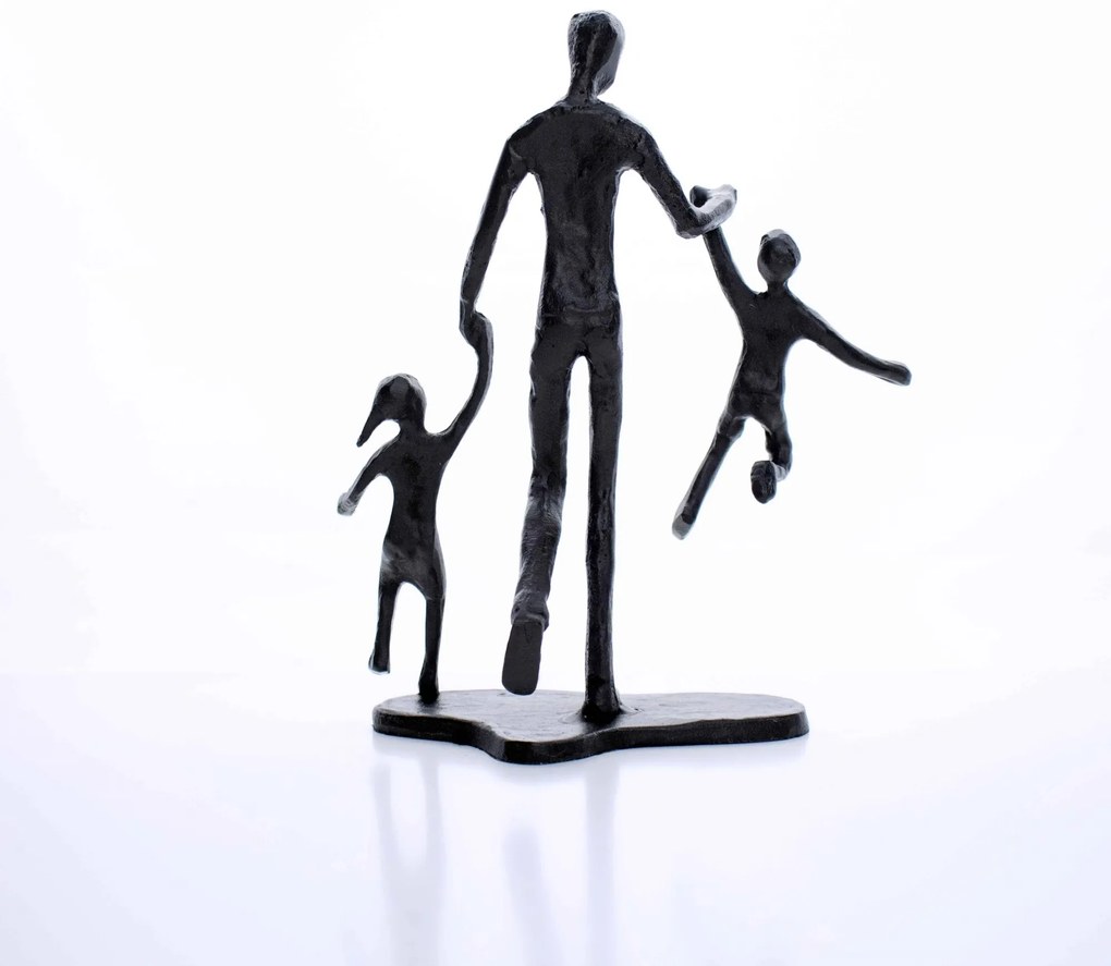 Escultura Decorativa Em Metal Preto Pai e Filhos 19x15 Cm - D'Rossi