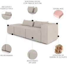 Sofá 4 Lugares 283cm Com Puff Esquerdo Fay Suede Bege Z55 - Mpozenat