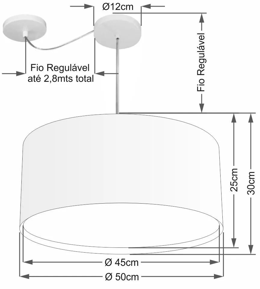 Lustre Pendente Cilíndrico Com Desvio Md-4315 Cúpula em Tecido 50x30cm Preto - Bivolt